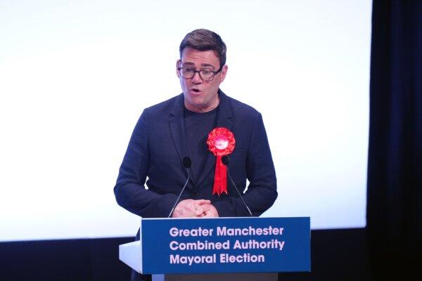Andy Burnham speaks as he has been re-elected as Greater Manchester Mayor after winning 426,749 votes following the count at Manchester Central on May 4, 2024. (Peter Byrne/PA Wire)
