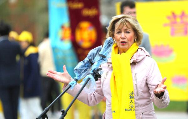Liberal MP Judy Sgro speaks during the Falun Dafa Day event on Parliament Hill in Ottawa on May 8, 2024. (Jonathan Ren/The Epoch Times)