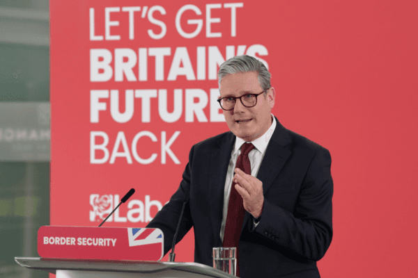 Labour Party leader Sir Keir Starmer speaks during a visit to Dover, Kent, to set out his party's plans to tackle the small boats crisis on May 10, 2024. (Gareth Fuller/PA Wire)