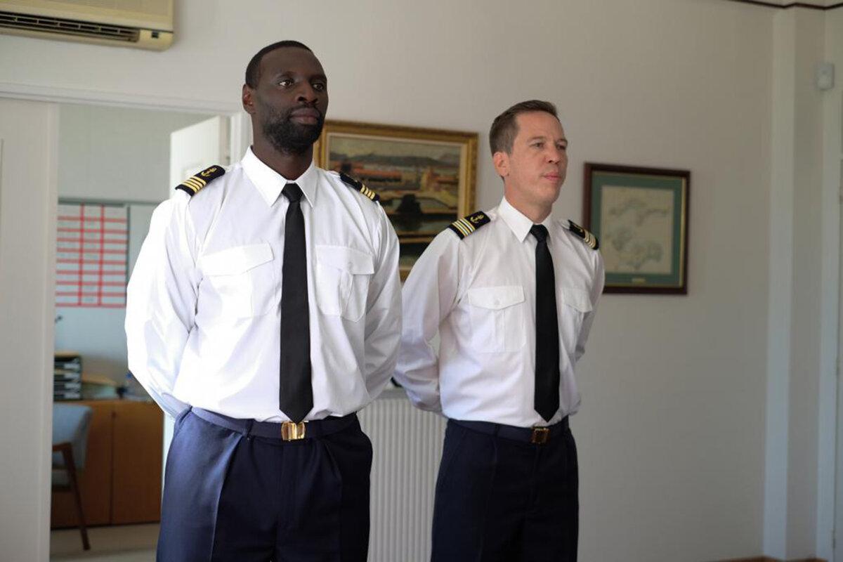 Capt. Grandchamp (Reda Kateb, R) and Executive Officer D'Orsi (Omar Sy), in “The Wolf’s Call.” (Pathé)