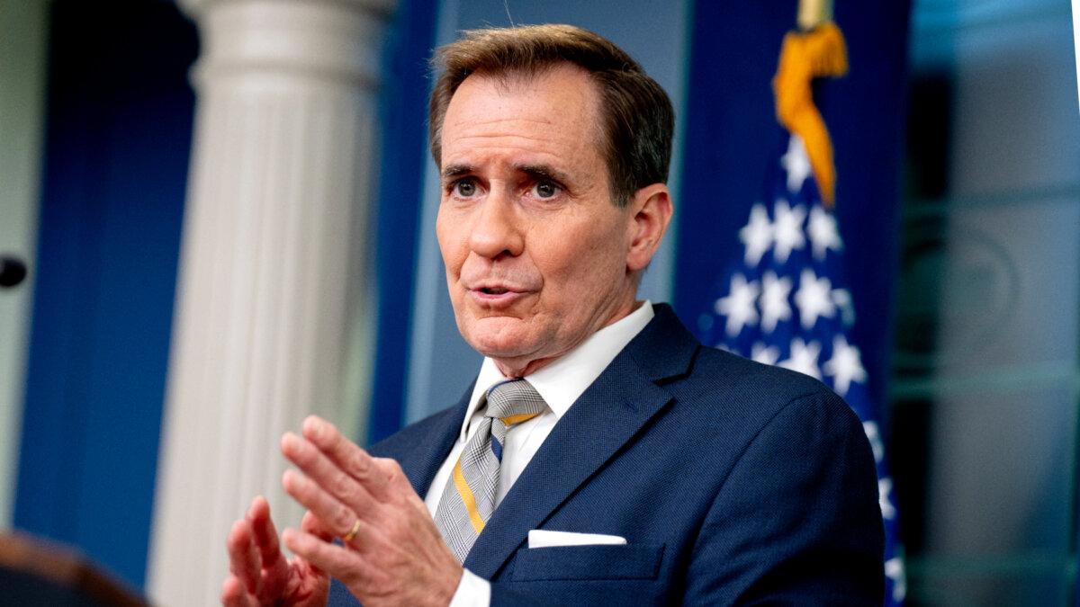 White House national security communications adviser John Kirby speaks during a news conference in the Brady Press Briefing Room at the White House on May 6, 2024. (Andrew Harnik/Getty Images)