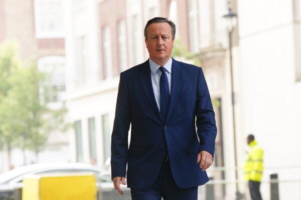 Foreign Secretary Lord Cameron arrives at BBC Broadcasting House in London on May 12, 2024. (Victoria Jones/PA Wire)