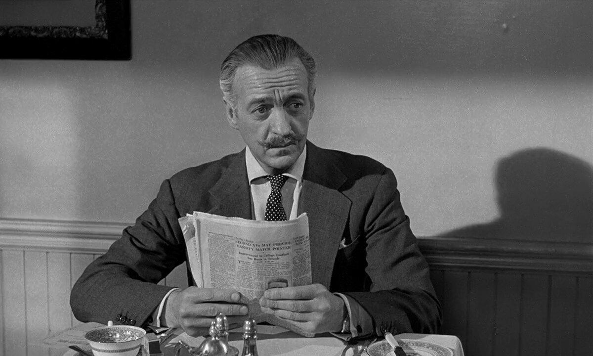 Maj. Angus Pollock (David Niven) is quite a talkative fellow, yet harbors a secret, in “Separate Tables.” (United Artists)