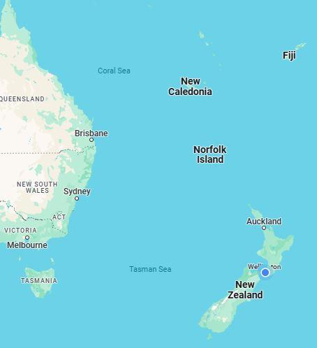 A map showing the position of New Caledonia in the Pacific. (Screenshot, Google Maps / Rex Widerstrom)