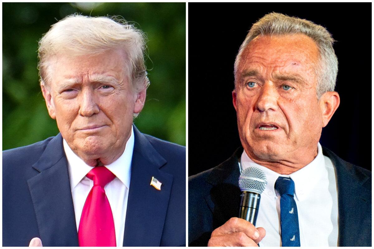 (Left) Former President Donald Trump holds a rally in the South Bronx in New York on May 23, 2024. (Right) Independent presidential candidate Robert F. Kennedy Jr. speaks to attendees during a campaign rally at Brazos Hall in Austin, Texas, on May 13, 2024. (Samira Bouaou/The Epoch Times; Brandon Bell/Getty Images)