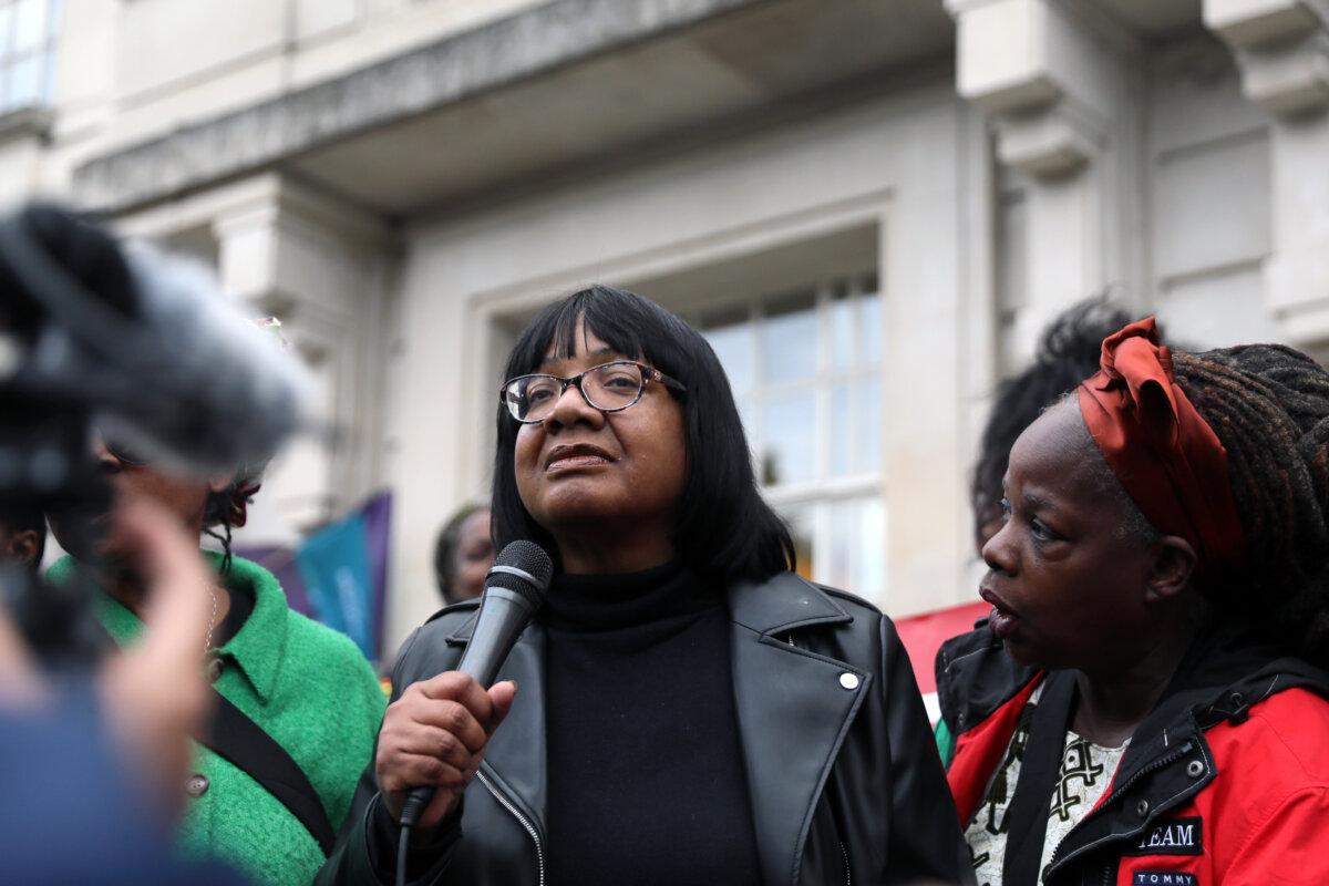 Diane Abbott MP addresses a crowd of supporters in London on May 29, 2024. (Alishia Abodunde/Getty Images)