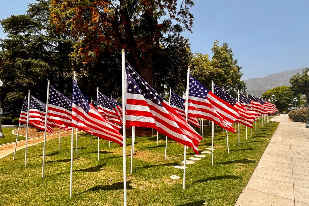 American Flags Turned Upside-Down in Monrovia After Trump Verdict