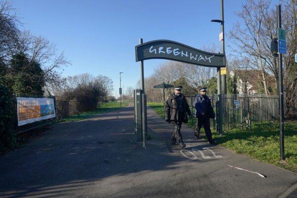 Undated images of police officers close to the scene where an abandoned baby was left in Greenway, East Ham, east London, on Jan. 18, 2024. (Yui Mok/PA)