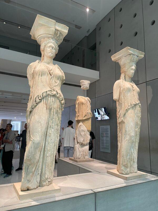 The Caryatids in Acropolis Museum, Athens, on May 31, 2024. (Evgenia Filimianova/The Epoch Times)