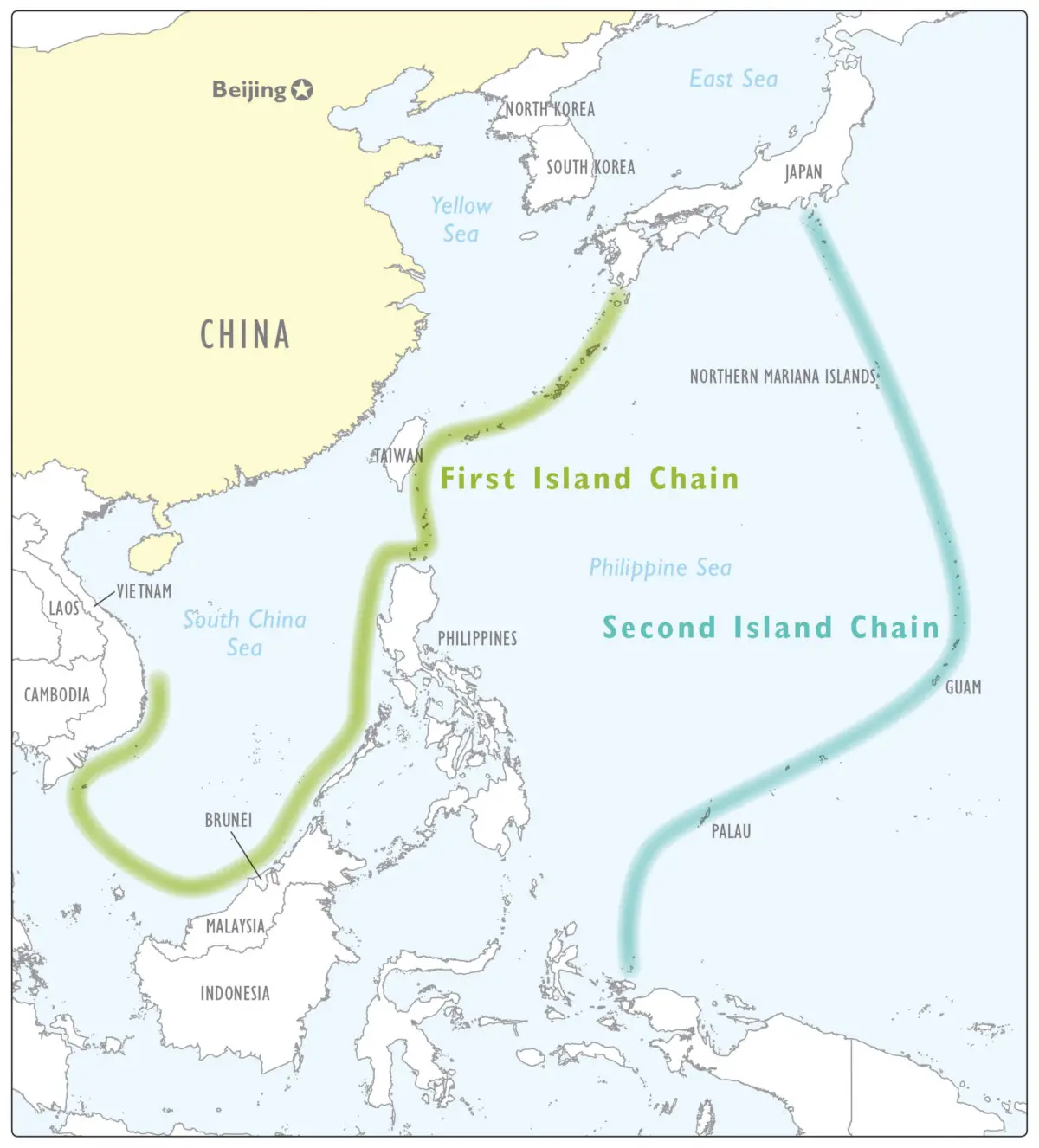 First and second island chains. (Courtesy of the Department of Defense)