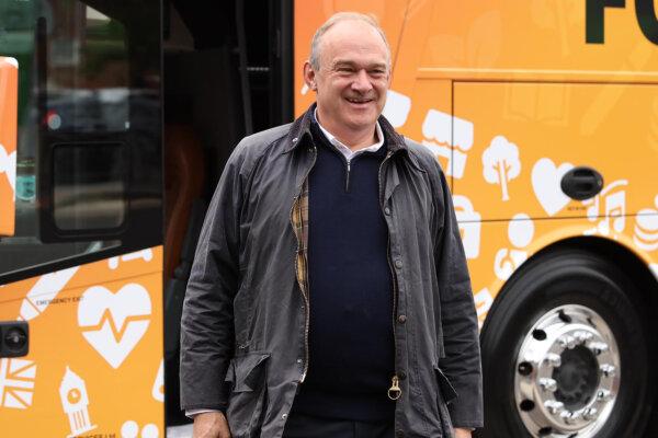 Liberal Democrats leader Sir Ed Davey arrives at Victoria Park Tennis in Newbury, Berkshire, on June 8, 2024. (Will Durrant/PA)