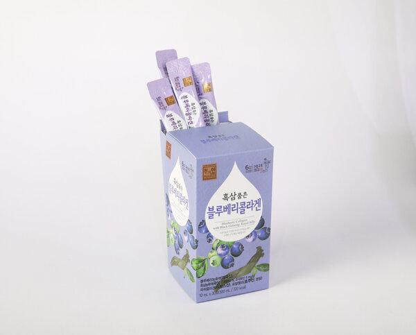 Blueberry Collagen with Black Ginseng, each pack contains an equivalent of 40 blueberries. (CHEONJIHYUNHWANG)
