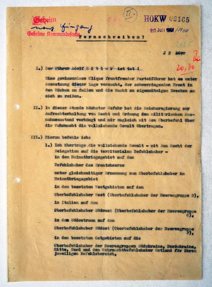A physical copy of the Operation Valkyrie announcement that declared Hitler's death is still preserved today. (<a href="https://commons.wikimedia.org/wiki/File:Valkyrie_telex_declaring_Hitler%27s_death.jpg">German Bundesarchiv</a>/<a href="https://creativecommons.org/licenses/by-sa/4.0/deed.en">CC BY-SA 4.0</a>)