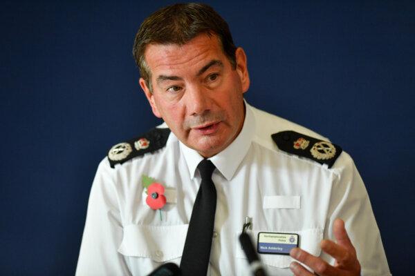 Chief Constable of Northamptonshire Police Nick Adderley—wearing a Remembrance Day poppy—on Oct. 22, 2019. (Jacob King/PA)