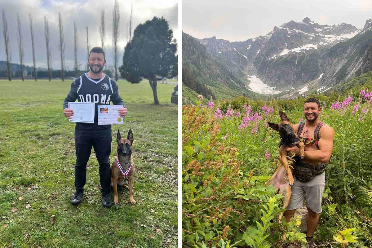 Dooma the service dog and her owner, Evan Strahl. (Courtesy of <a href="https://www.tiktok.com/@doomasquats">@doomasquats</a>)
