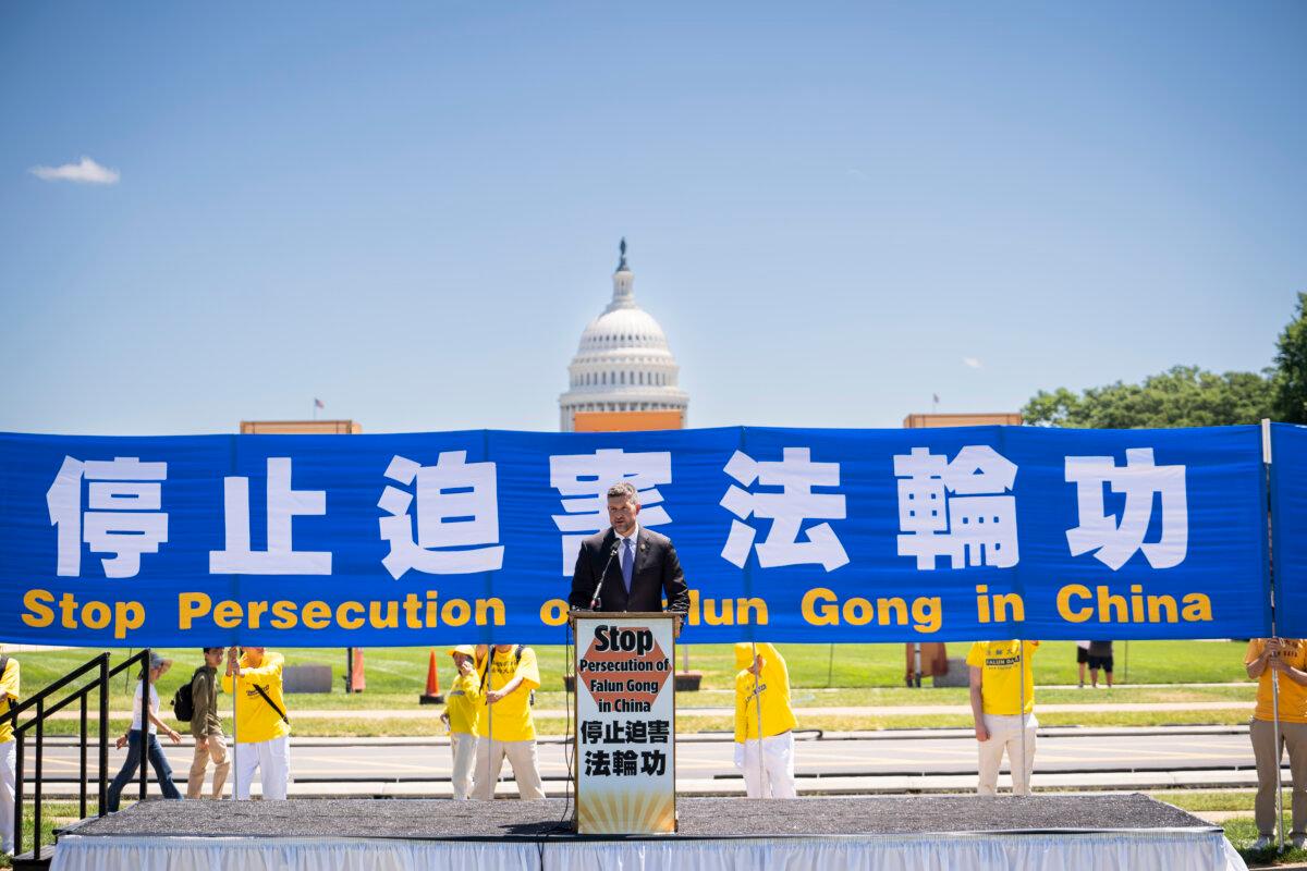 Rep. Pat Ryan (D-N.Y.) speaks during a rally calling for the end of the Chinese Communist Party’s 25 years of persecution of Falun Gong practitioners in China at the National Mall in Washington on July 11, 2024. (Madalina Vasiliu/The Epoch Times)
