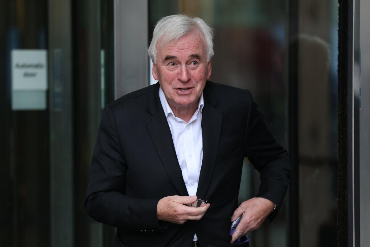Labour MP and former shadow chancellor of the Exchequer John McDonnell leaving BBC Broadcasting House in London on Oct. 16, 2022. (Hollie Adams/Getty Images)