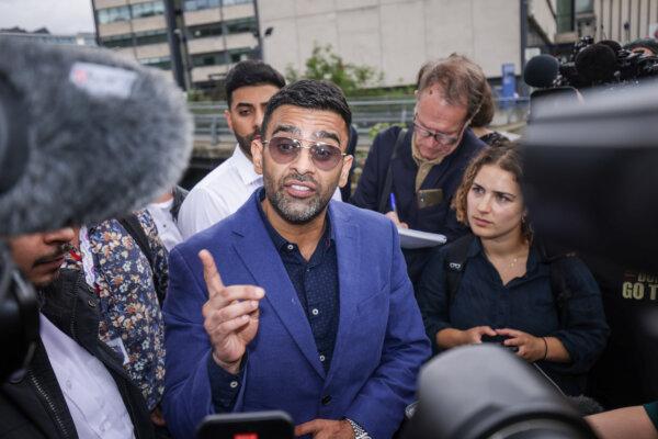 Solicitor Akhmed Yakoob speaks to the media outside Rochdale Police station in Greater Manchester, on Thursday July 25, 2024. (James Speakman/PA Wire)