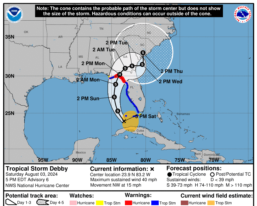 NHC: Tropical Storm Debby Forms, Expected to Make Landfall as Hurricane
