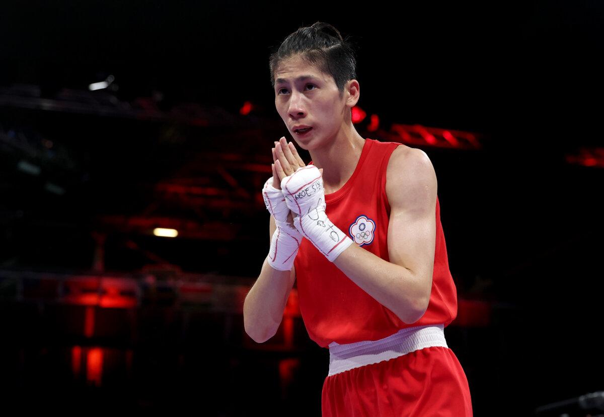 Taiwanese boxer Lin Yu-ting looks on after winning the Women's 57kg preliminary round match against Sitora Turdibekova of Team Uzbekistan on day seven of the Olympic Games Paris 2024, at North Paris Arena in Paris on August 2, 2024. (Richard Pelham/Getty Images)