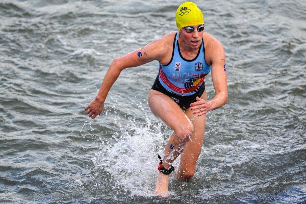 Belgian Claire Michel pictured in action during the women's individual triathlon race at the Paris 2024 Olympic Games in Paris on July 31, 2024. (Jasper Jacobs/ Belga Mag/ AFP via Getty Images)