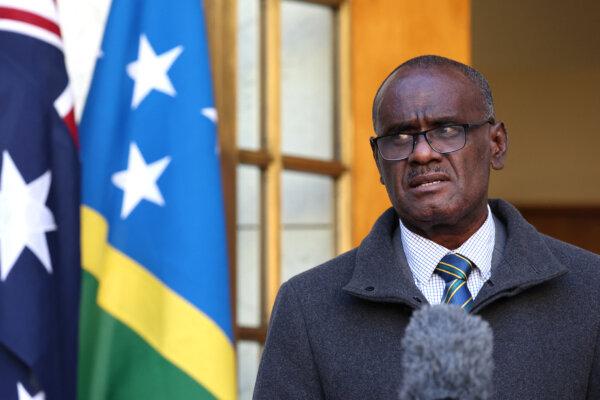 Prime Minister of the Solomon Islands Jeremiah Manele at Parliament House in Canberra, Australia, on June 26, 2024. (David Gray/AFP via Getty Images)
