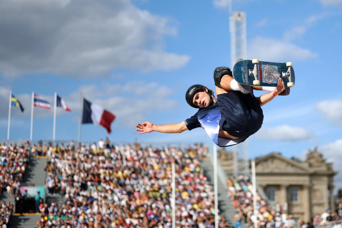 Tom Schaar of Team United States competes during the Men's Park Final on day 12 of the Olympic Games at Place de la Concorde in Paris on Aug. 7, 2024. (Carl Recine/Getty Images)