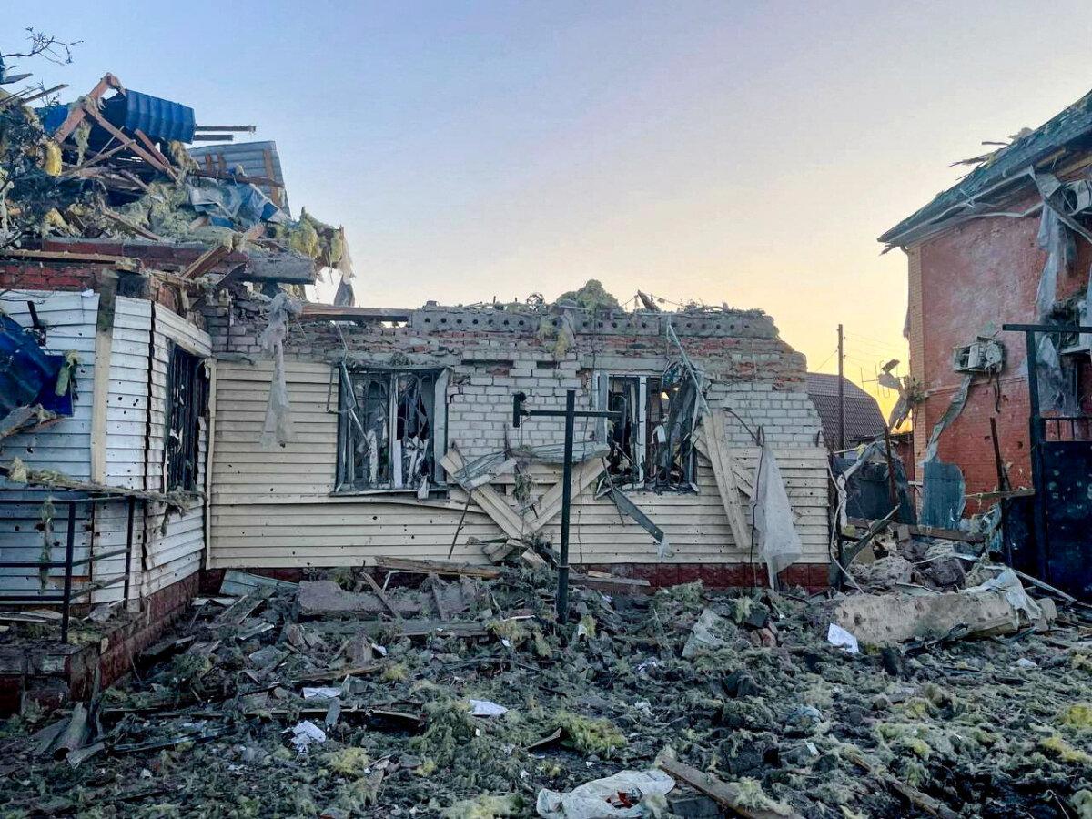 A damaged house following what local authorities called a Ukrainian military strike in the town of Sudzha in the Kursk region of Russia, in this image released on Aug. 6, 2024. (Acting Governor of Kursk Region Alexei Smirnov via Telegram/Reuters)