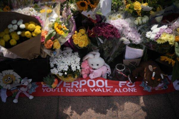 Floral tributes continue to be laid near the scene of the Southport knife attack, in Southport, England, on July 31, 2024. (Christopher Furlong/Getty Images)