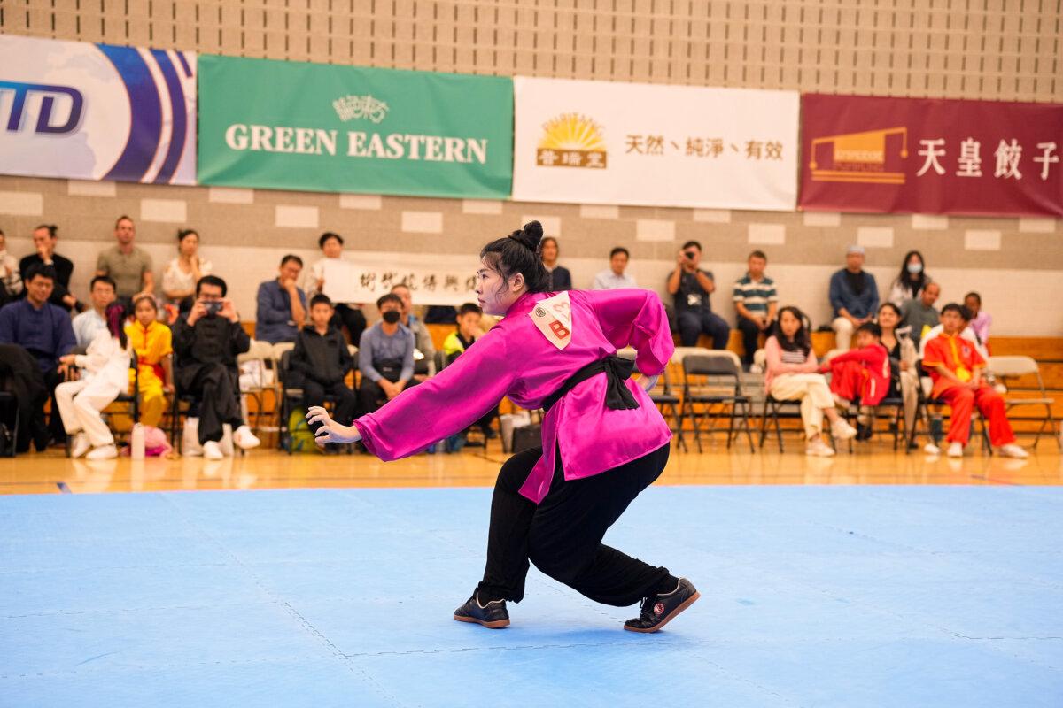 Robin Deng participates in the NTD International Traditional Chinese Martial Arts Competition preliminary round in Waldick, New Jersey, on Aug. 31, 2024. (Larry Dye/The Epoch Times)