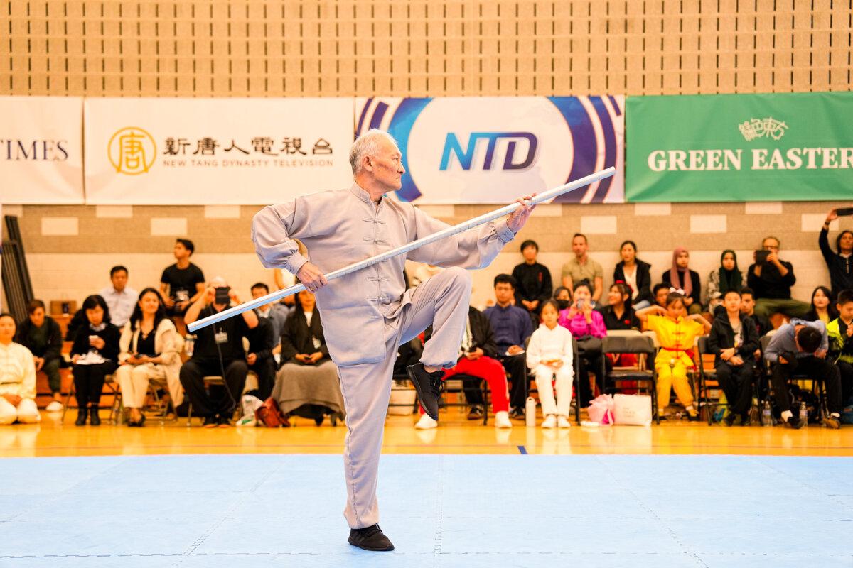 Hongguang Li participates in the NTD International Traditional Chinese Martial Arts Competition preliminary round in Waldick, New Jersey, on Aug. 31, 2024. (Larry Dye/The Epoch Times)