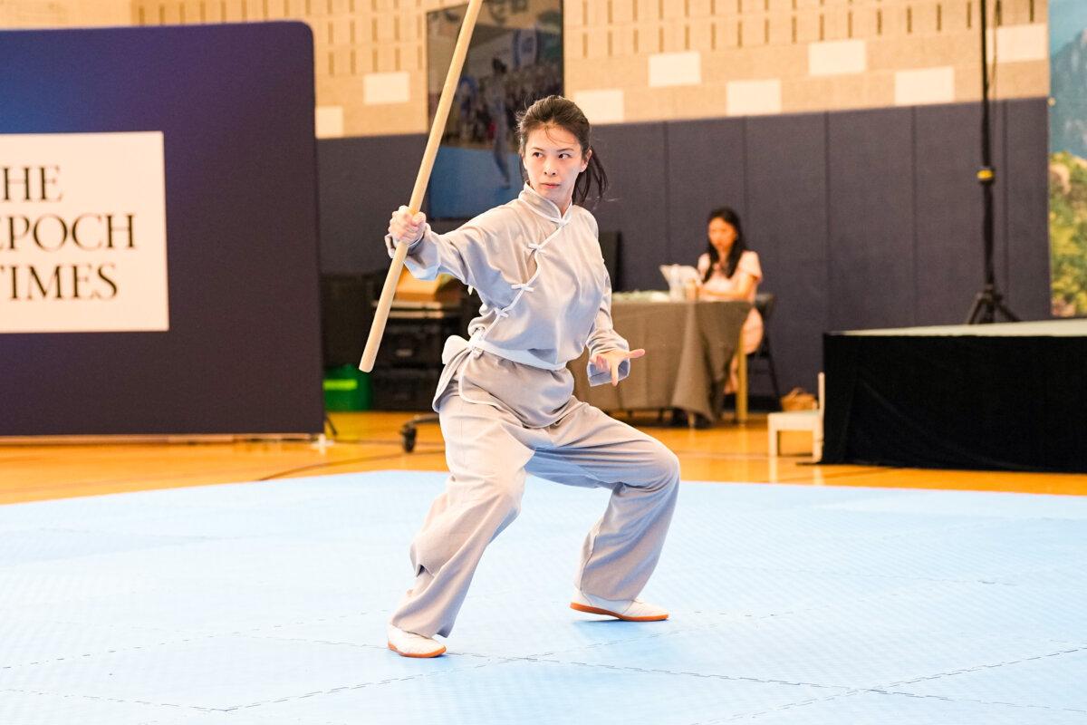 Alina Jin participates in the NTD International Traditional Chinese Martial Arts Competition preliminary round in Waldick, New Jersey, on Aug. 31, 2024. (Larry Dye/The Epoch Times)