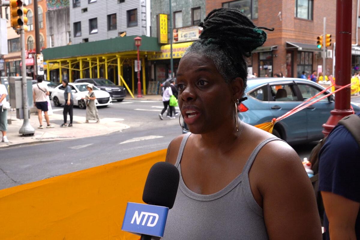 Lena Queen, a social worker from Delaware, in Philadelphia Chinatown on Aug. 31, 2024. (William Huang/The Epoch Times)