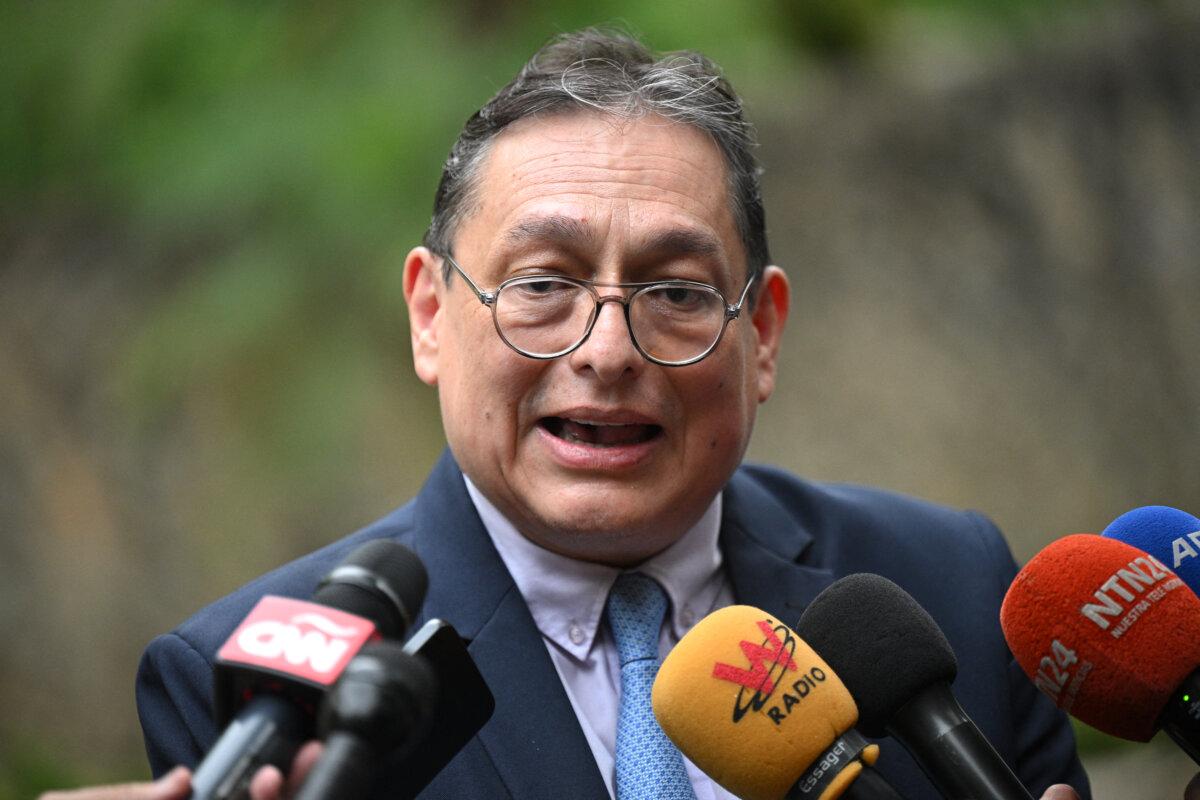 Jose Vicente Haro, lawyer of Venezuelan opposition presidential candidate Edmundo Gonzalez Urrutia, talks with journalists outside the house of his client in Caracas on Sept. 3, 2024. (Federico Parra/AFP via Getty Images)