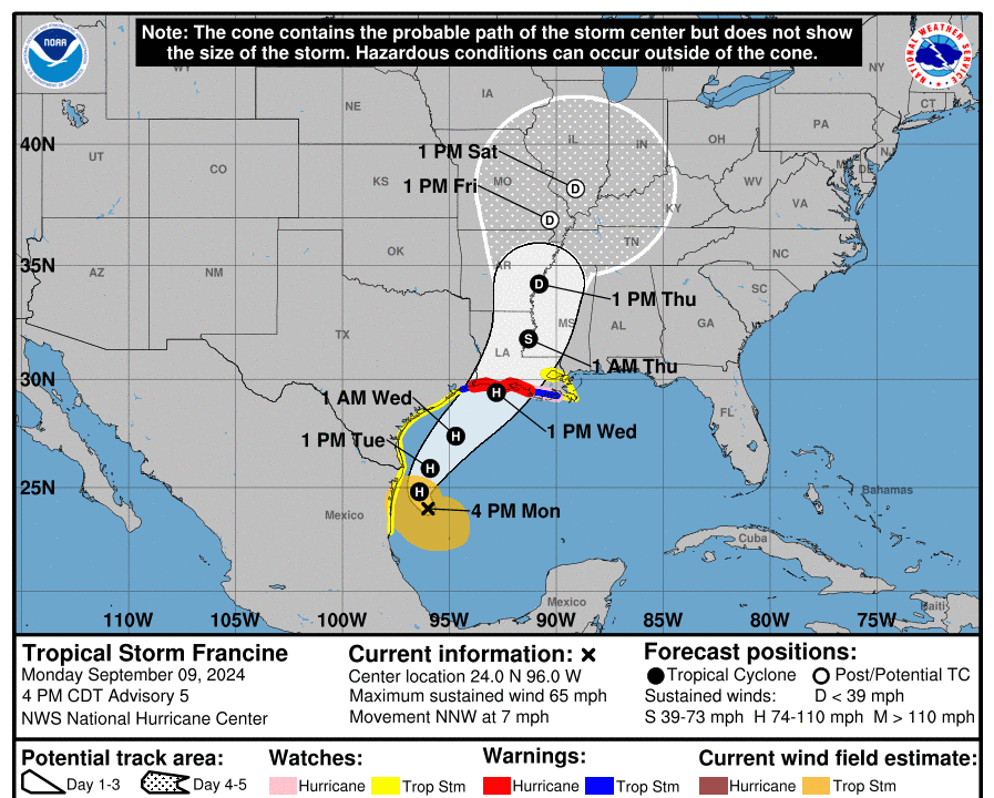 Hurricane Warning Issued for Louisiana Gulf Coast as Tropical Storm Francine Strengthens