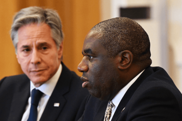 U.S. Secretary of State Antony Blinken (L) listens as Foreign Secretary David Lammy (R) speaks, during the Fourth Crimea Platform Leaders Summit in Kyiv, Ukraine, on Sept. 11, 2024.<br/>(Leon Neal/PA Wire)