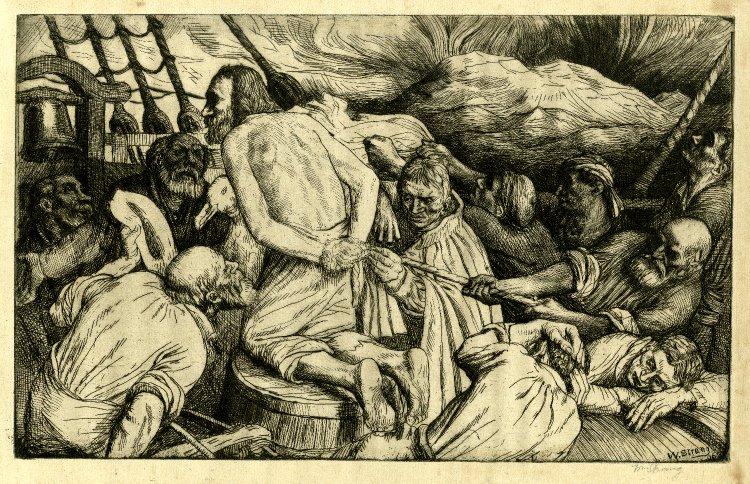 "The Albatross about my Neck was Hung," 1896, etching by William Strang. (Public Domain)