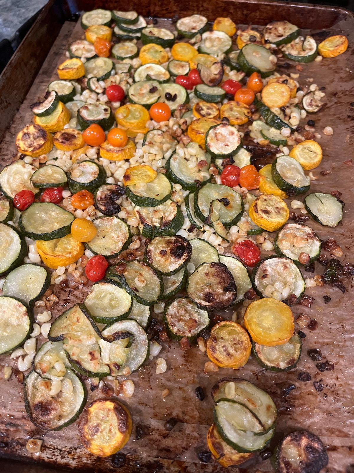 Sheet Pan Roasted Zucchini, Corn and Tomatoes, a Perfect Late Summer Side Dish