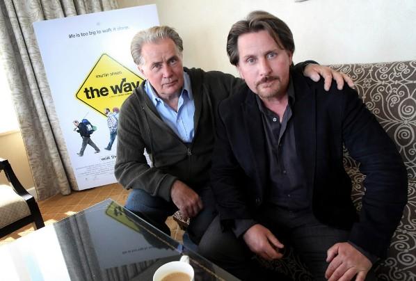 Martin Sheen (L) and Emilio Estevez on the set of "The Way." (Icon Entertainment)