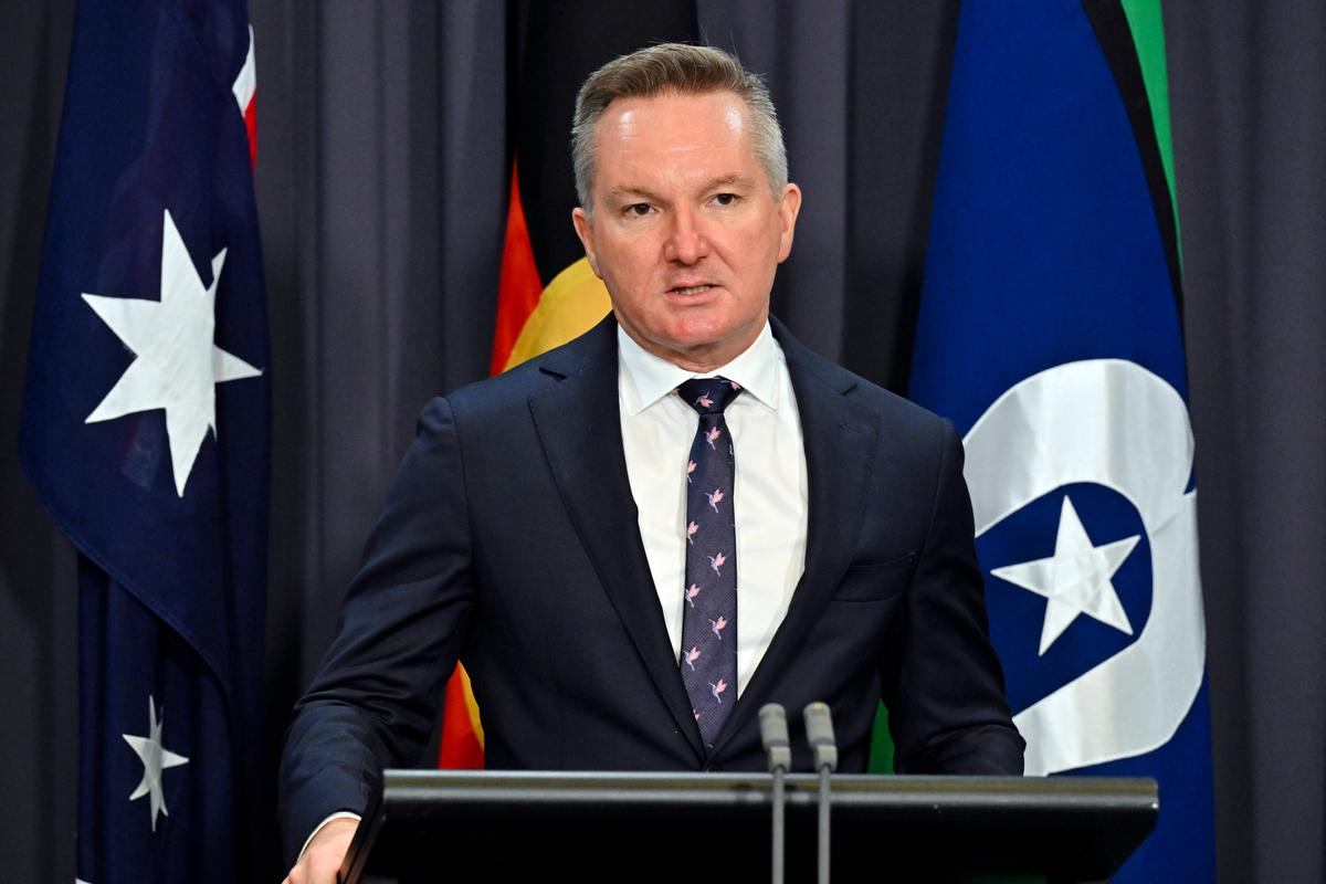 Minister for Climate Change Chris Bowen speaks to the media during a press conference at Parliament House in Canberra, Australia, on March 19, 2024. (AAP Image/Mick Tsikas)