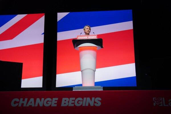 Home Secretary Yvette Cooper delivers her speech during the Labour Party Conference, at the ACC Liverpool in England on Sept. 24, 2024. (Peter Byrne/PA Wire)