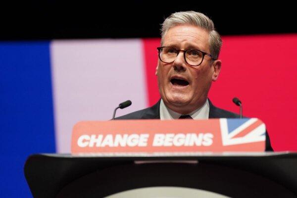 Prime Minister Sir Keir Starmer delivers his keynote speech during the Labour Party Conference, at the ACC Liverpool in England on Sept. 24, 2024. (Stefan Rousseau/PA Wire)