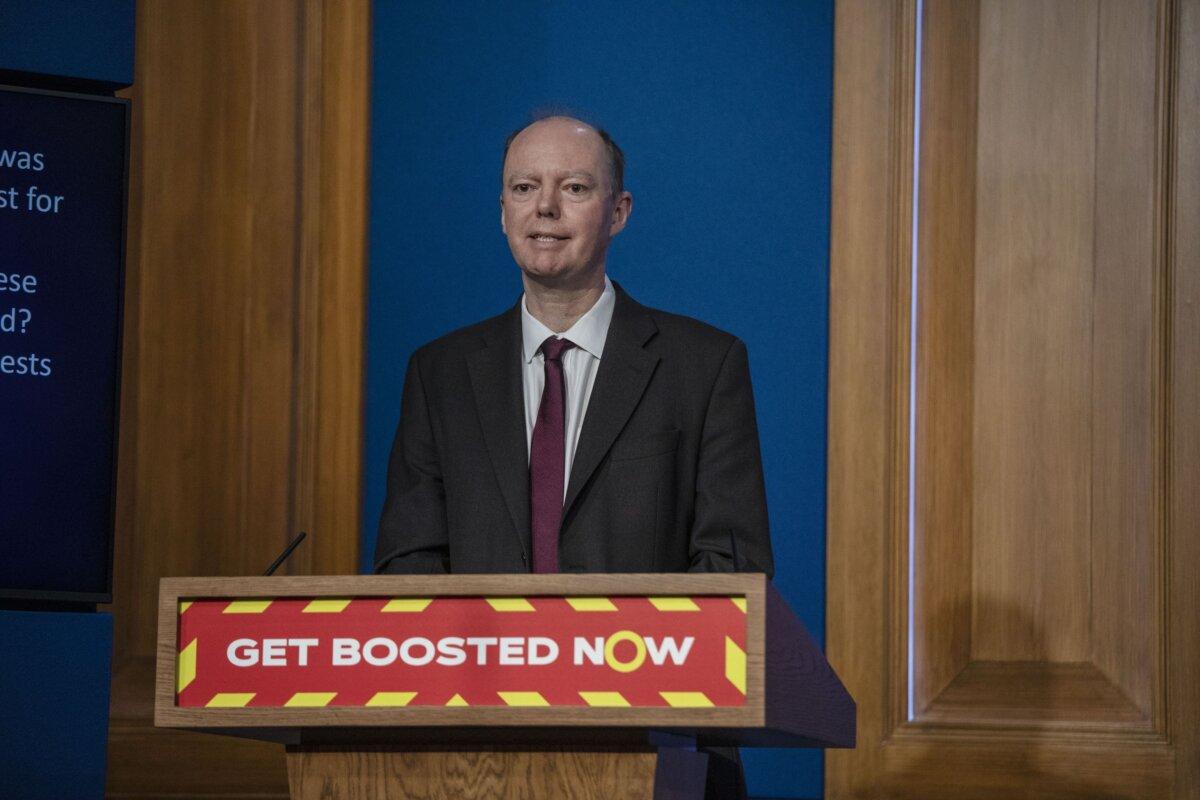 Chief Medical Officer Sir Chris Whitty photographed giving a media briefing during the COVID-19 lockdown era. (Jack Hill/The Times/PA)