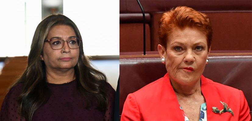 Senators Mehreen Faruqi (L) and Pauline Hanson (R) (Original photos by Sam Mooy / Martin Ollman / Getty Images. Composite by Rex Widerstrom)