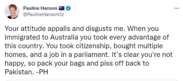 X post by Senator Pauline Hanson in response to Greens Senator Mehreen Faruqi's comments saying she could not "mourn" the death of Queen Elizabeth II, the queen of the UK and Commonwealth realms, which includes Australia—the country that Faruqi represents. (Courtesy of the Federal Court of Australia)