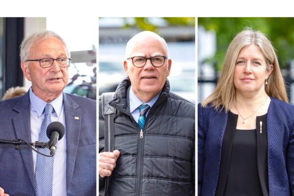 (L-R) New Brunswick Progressive Conservative Leader Blaine Higgs; Green Party Leader Davin Coon; Liberal Party Leader Susan Holt. (The Canadian Press/Ron Ward)