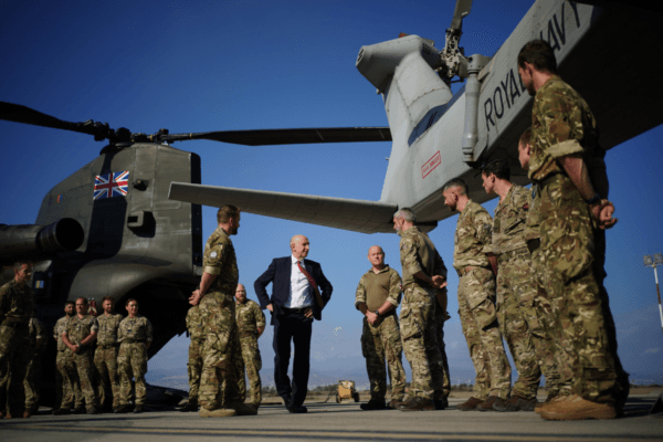 Defence Secretary John Healey visits RAF Akrotiri, during a visit to meet troops as the government steps up efforts for a potential evacuation of Lebanon with the Middle East teetering on the brink of wider war in Cyprus on Oct. 2, 2024. (Yui Mok/PA Wire)