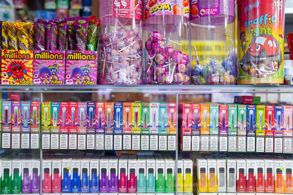 Disposable vapes of varying flavours on sale in a store in the United Kingdom on Jan. 29, 2024. (PA)