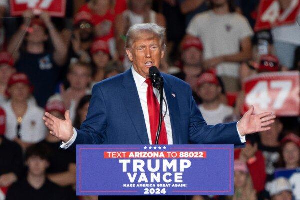 Former President Donald Trump speaks during a campaign rally at Mullet Arena in Tempe, Ariz., on Oct. 24, 2024. (Rebecca Noble/AFP via Getty Images)