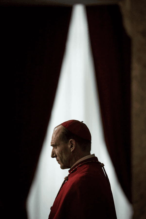 Cardinal Lawrence (Ralph Fiennes) in a moment of introspection, in "Conclave." (Focus Features)